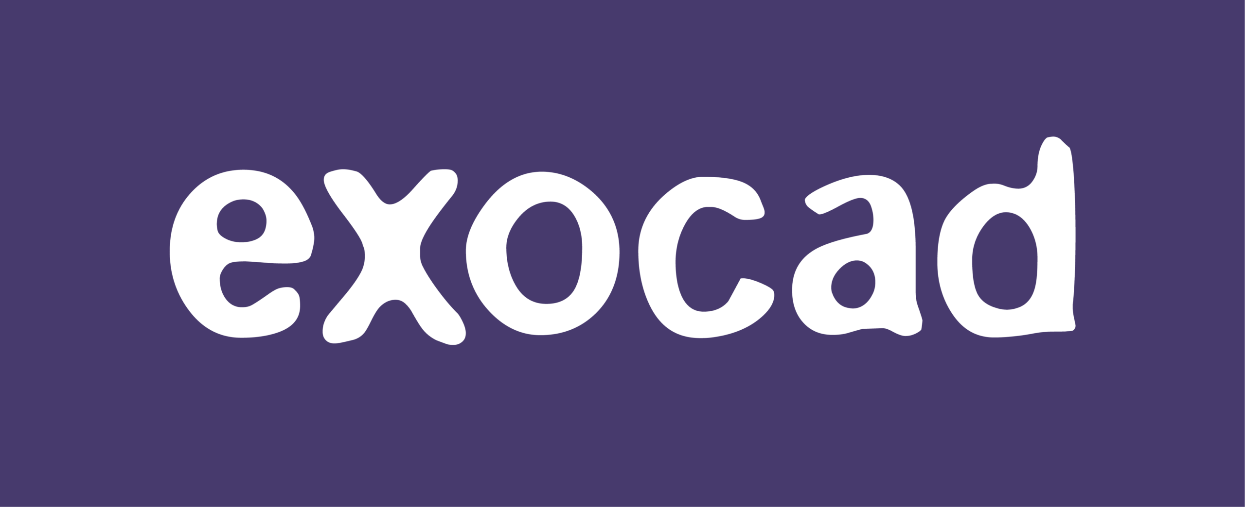 exocad logo white text on purple background